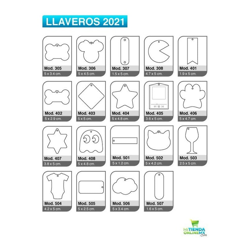 20 Llaveros Acrílico 3mm Formas Diversas 5 Cm