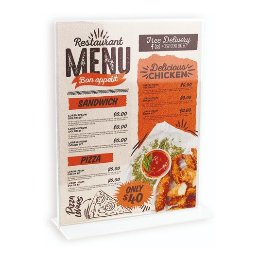 Porta Menu Acrílico Doble Vista Oficio Vertical Pack 20 Ud