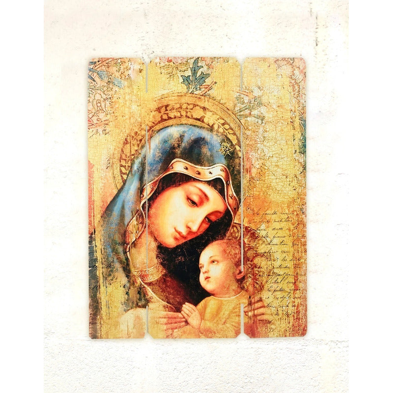 Cuadro Madona Con Niño Dios Impresión Directa Mdf 60x46cm