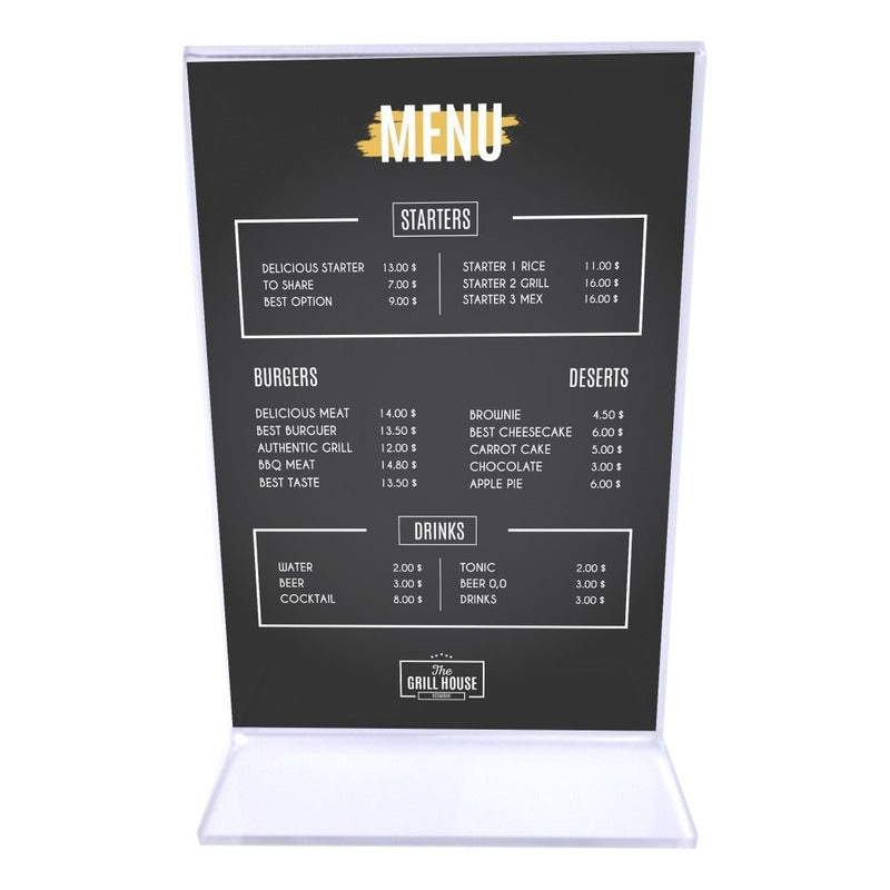 Porta Menu De Acrilico Doble Vista Restaurantes Publicidad