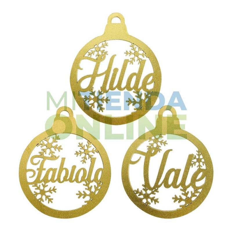 Kit 32 Esferas Navidad Personalizada Nombre Color Oro 10cm