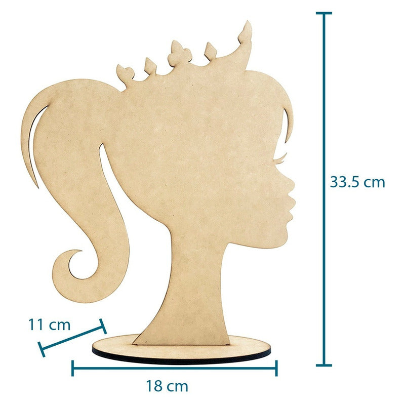 Centro De Mesa Cabeza Barbie Princesa Moño Mdf - Pack 10